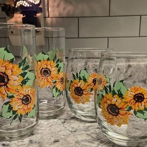 Sunflower Drinking Glass Set • Cottagecore Boho Farmhouse Kitchen Decor